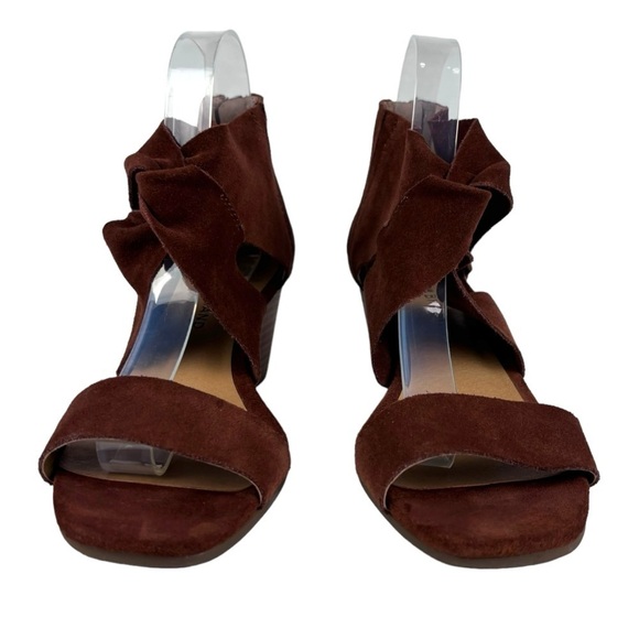 LUCKY BRAND TAMMANEE RYE BROWN SUEDE TWIST WEDGE HEEL SANDAL - Picture 6 of 12